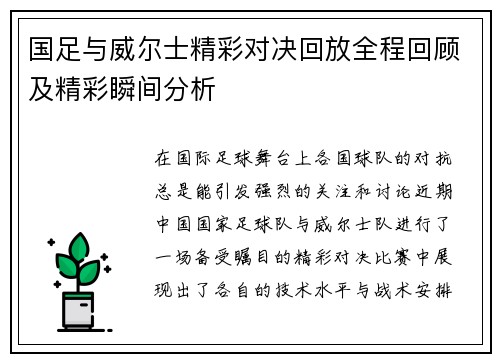 国足与威尔士精彩对决回放全程回顾及精彩瞬间分析